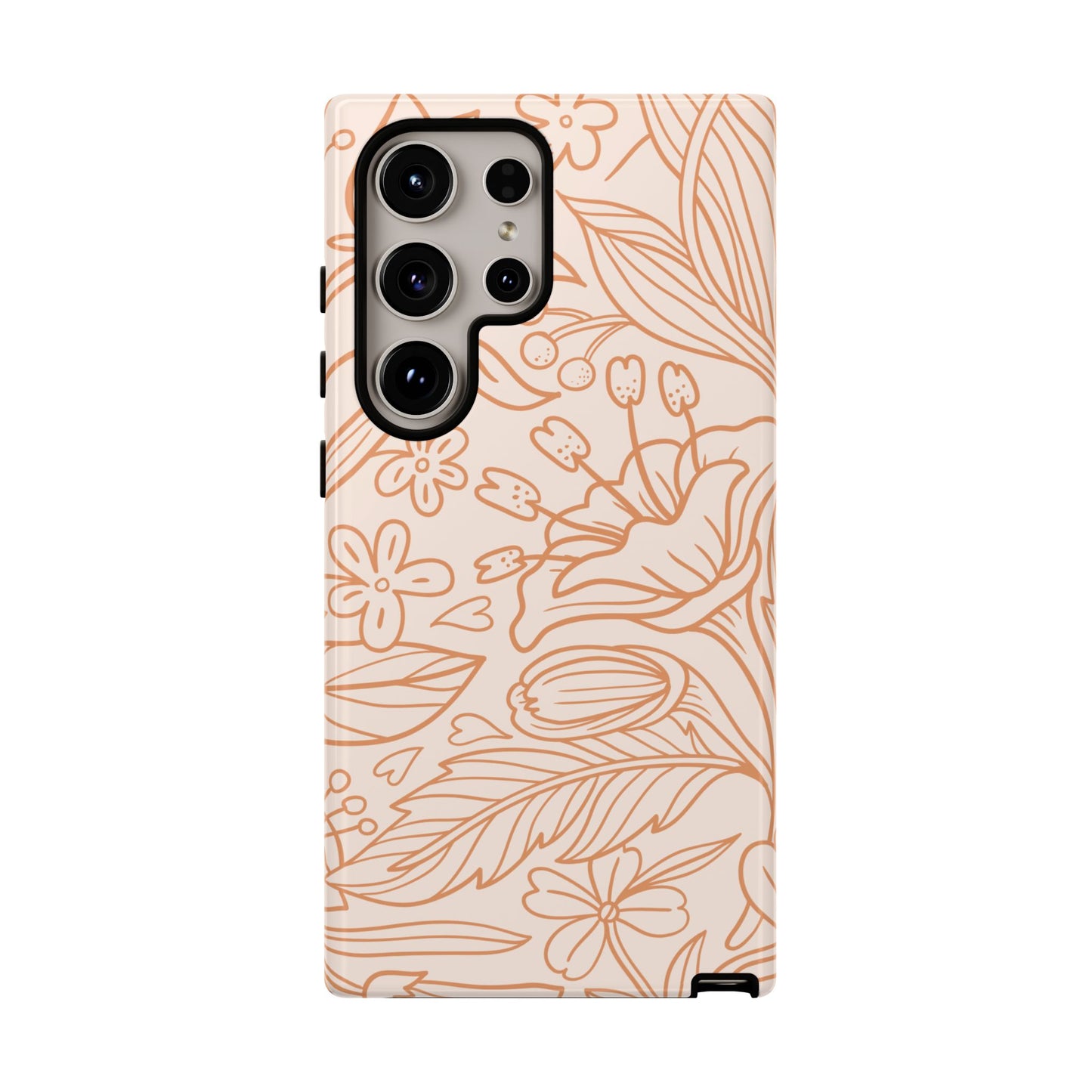 Soft Terracotta Floral Line Art Tough Samsung Galaxy Case – Minimalist Botanical Design with Dual-Layer Protection