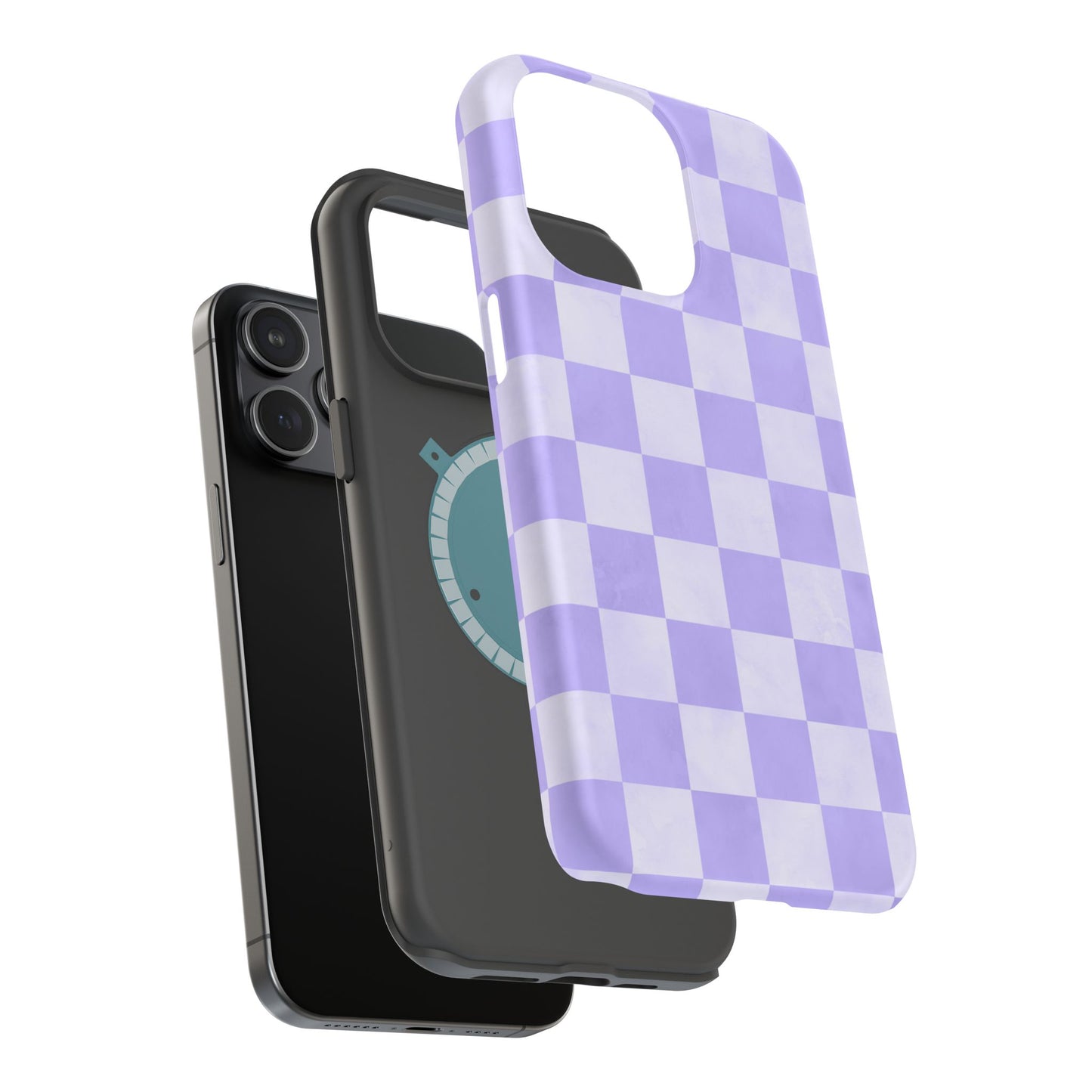 Lavender Checkerboard MagSafe iPhone Case – Shockproof, Smooth Matte Finish, Dual-Layer Design