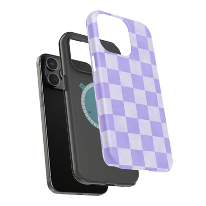 Lavender Checkerboard MagSafe iPhone Case – Shockproof, Smooth Matte Finish, Dual-Layer Design