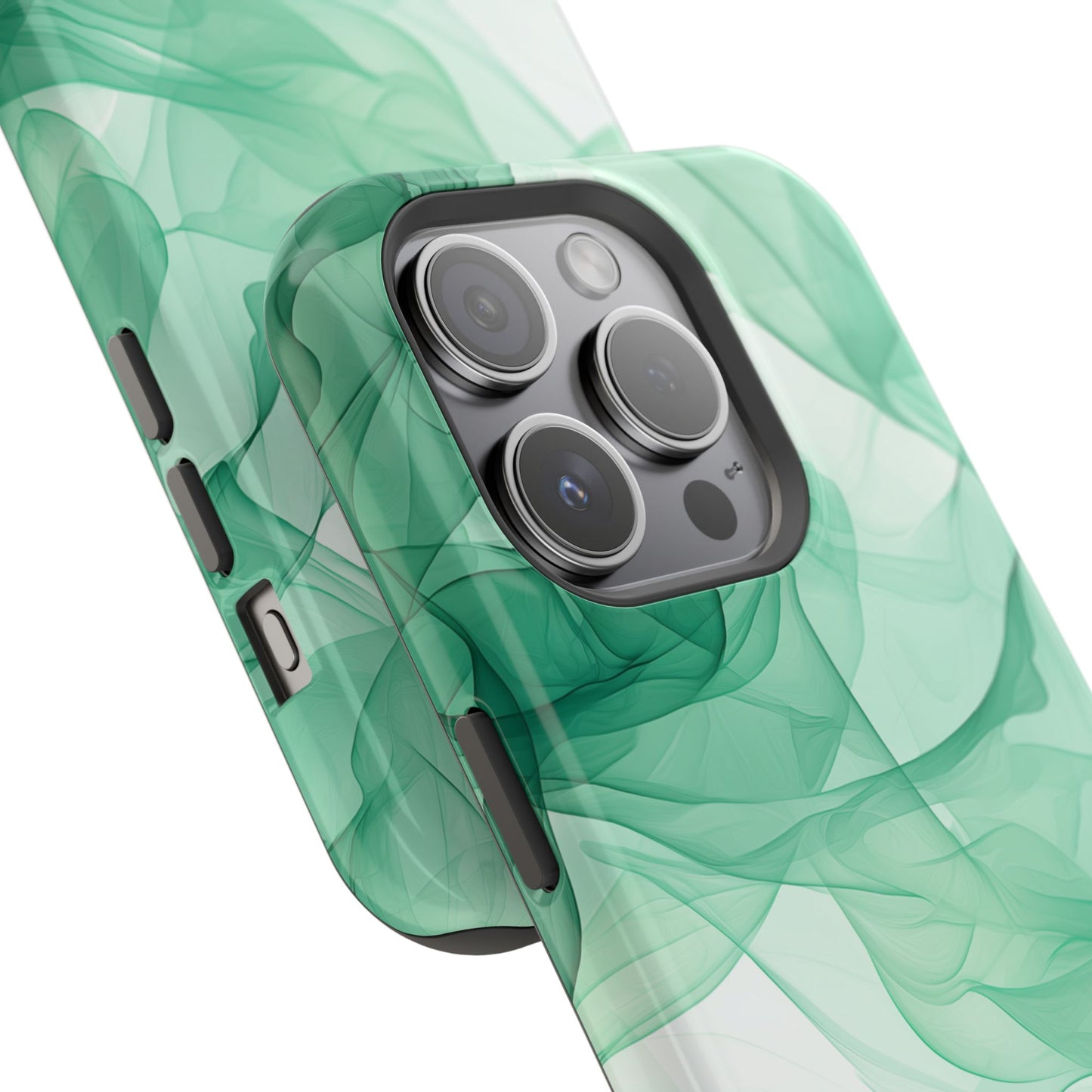 Translucent Flowing Green Fabric MagSafe iPhone Case – Elegant Fluid Design