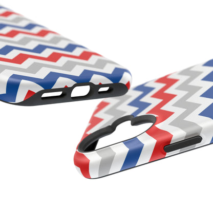 Patriotic Red, White & Blue Chevron – MagSafe Compatible iPhone Case