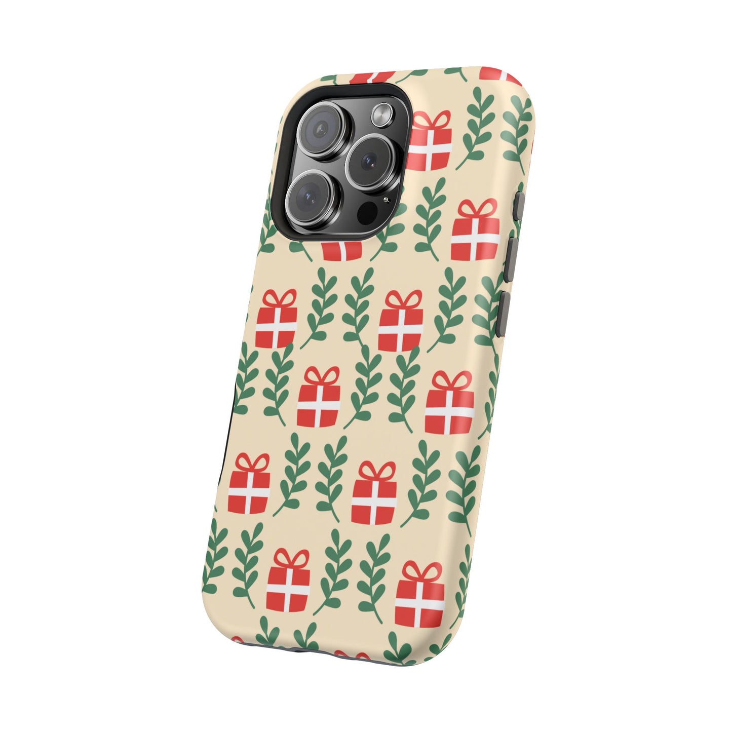 MagSafe iPhone Case: Holiday Cheer – Red Gifts & Green Leaves