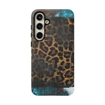 Boho Leopard and Turquoise Tough Samsung Galaxy Case – Rustic Western Design with Dual-Layer Protection