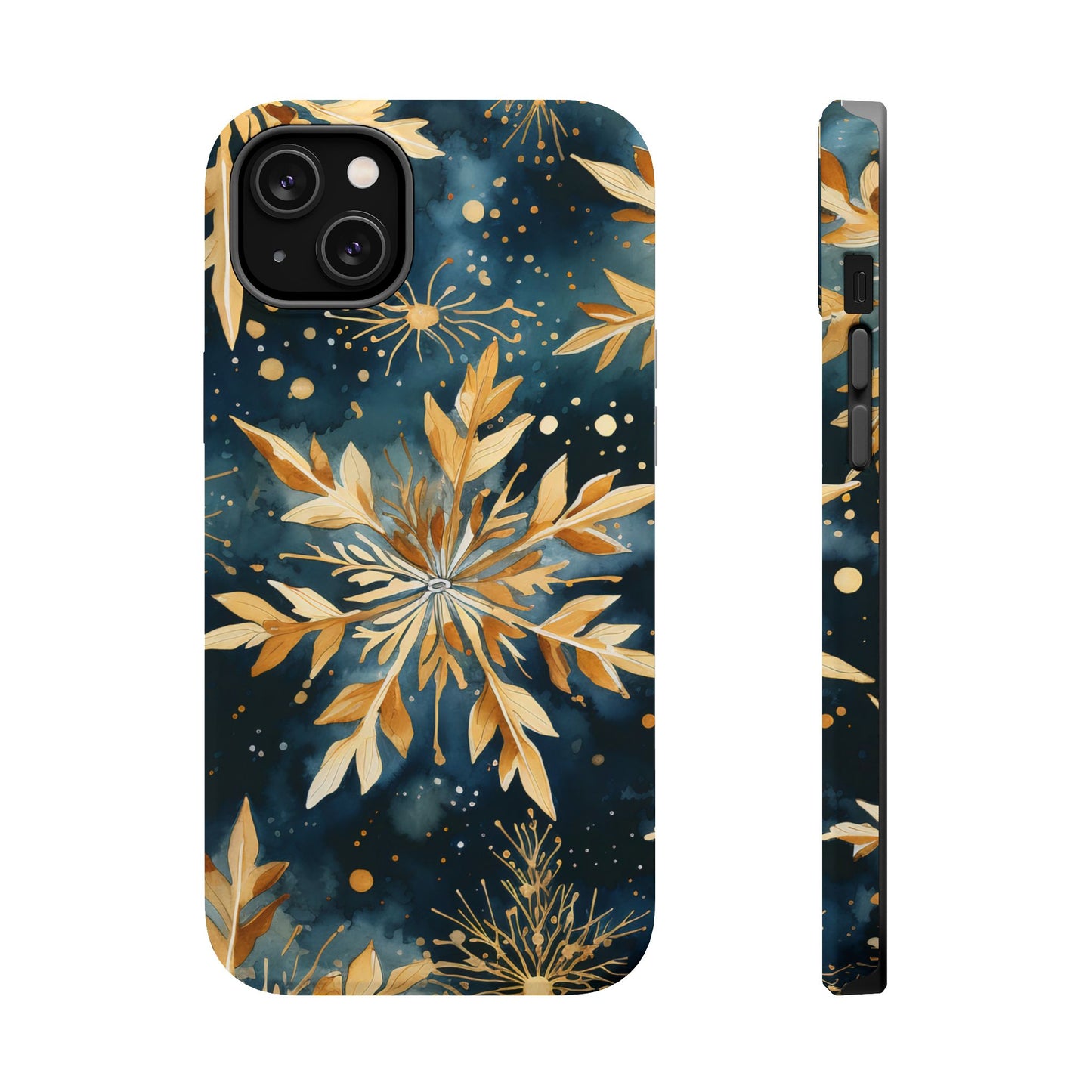 Gold Floral Snowflakes on Midnight Blue - MagSafe iPhone Series Case