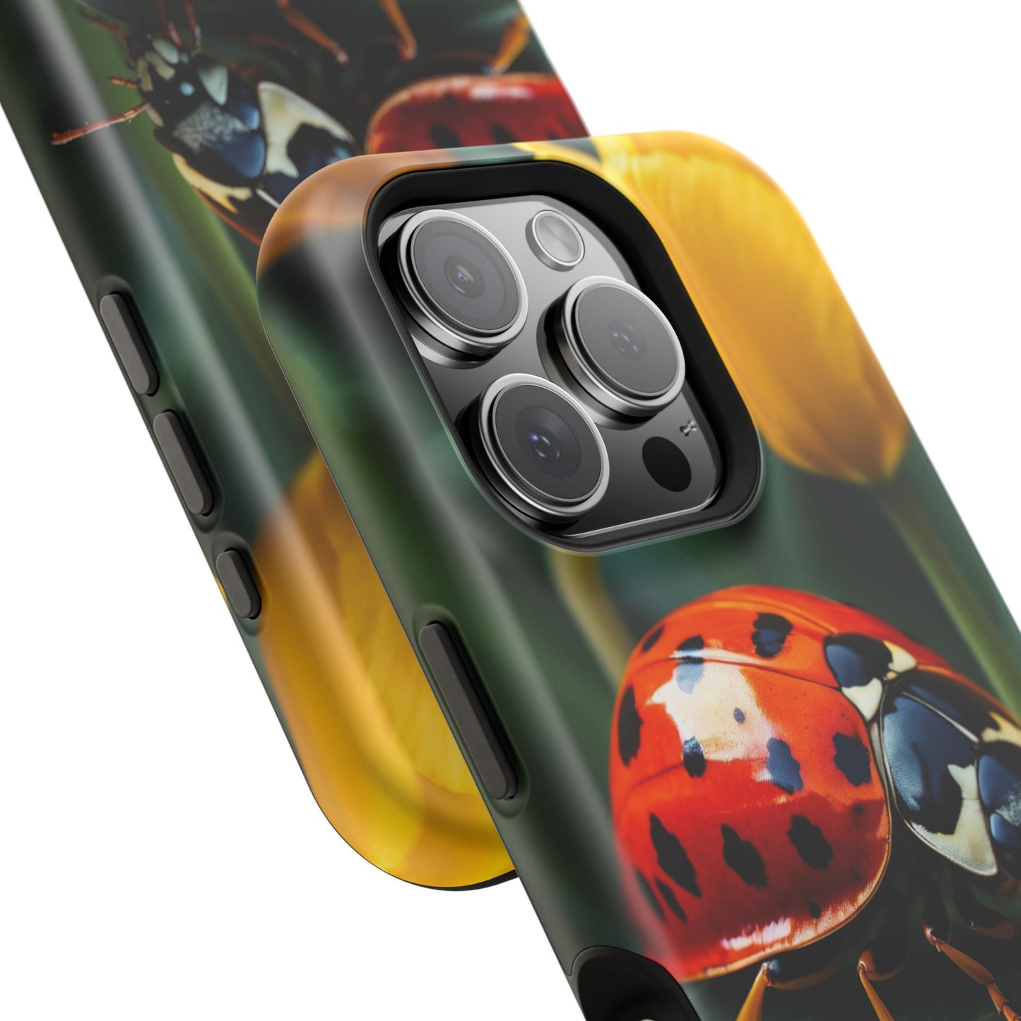 MagSafe iPhone Case: Vibrant Ladybug Amidst a Lush Yellow Flower Garden