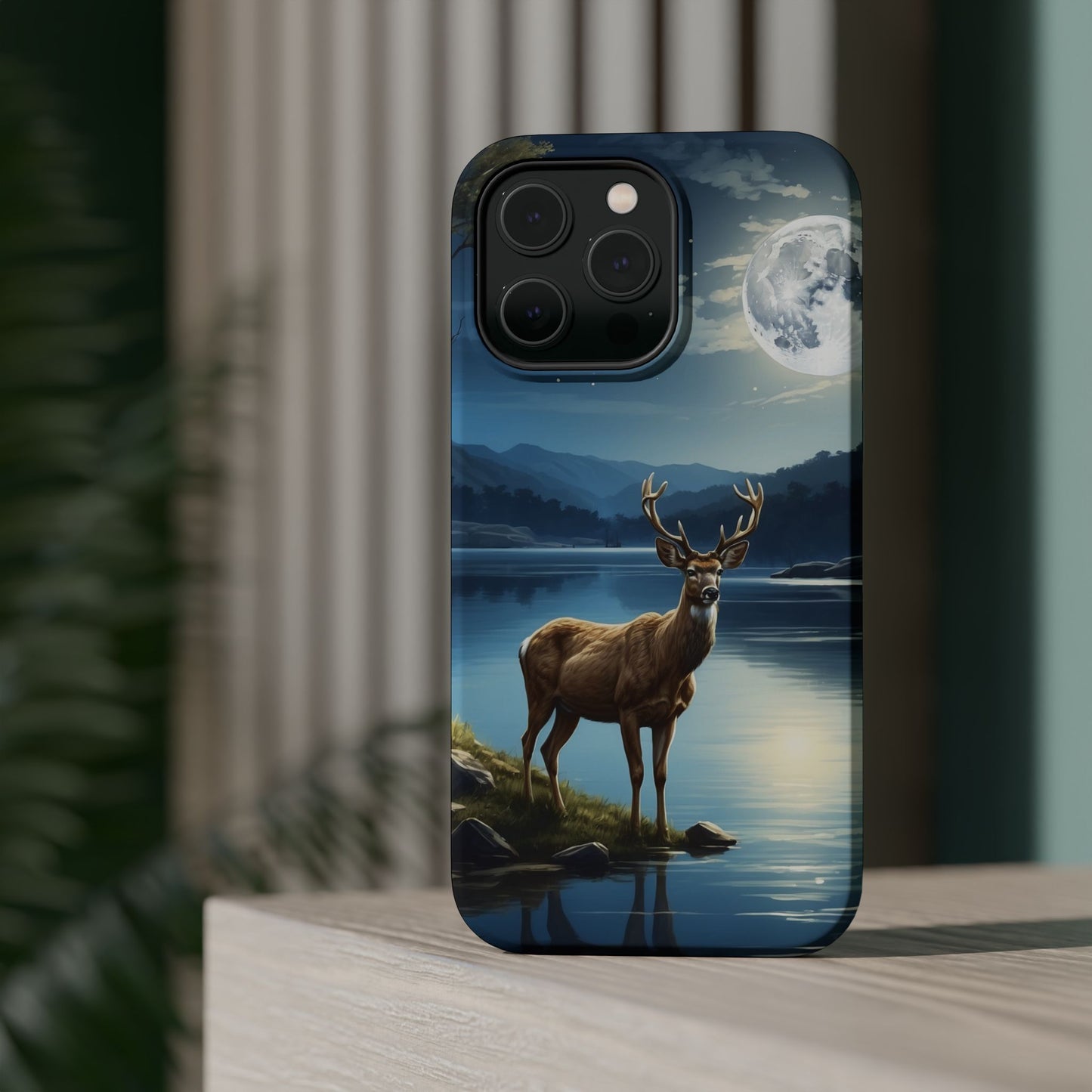 Moonlit Elegance: Stag by the Lake – MagSafe iPhone Case