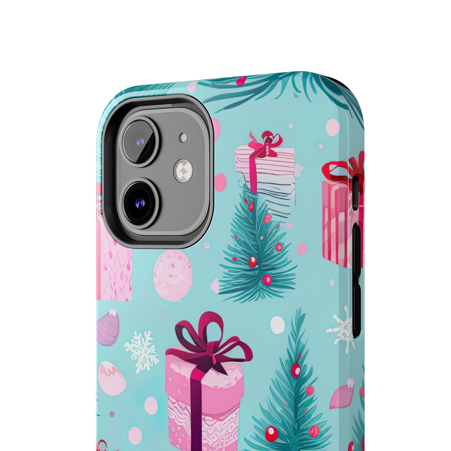 Festive Pink Christmas Gifts and Evergreen iPhone Case – Holiday Theme, Protective Cover