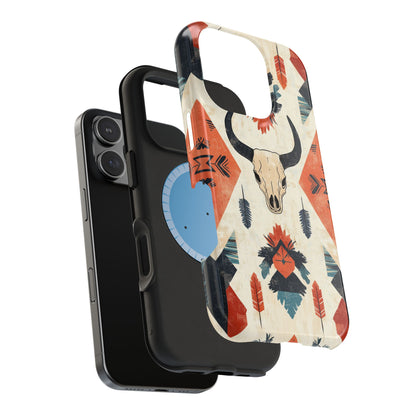 Southwestern Boho Skull Tough MagSafe iPhone Case – Durable Matte Finish, Dual-Layer Protection