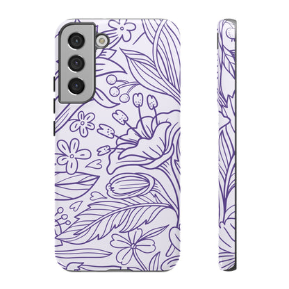 Lavender Floral Line Art Tough Samsung Galaxy Case – Minimalist Botanical Design with Dual-Layer Protection