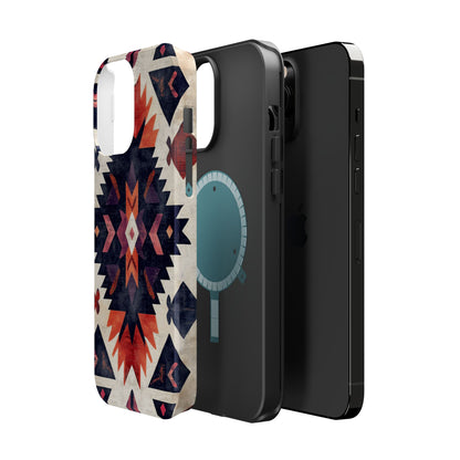 Boho Tribal Starburst Tough MagSafe iPhone Case – Vibrant Geometric Design, Dual-Layer Protection