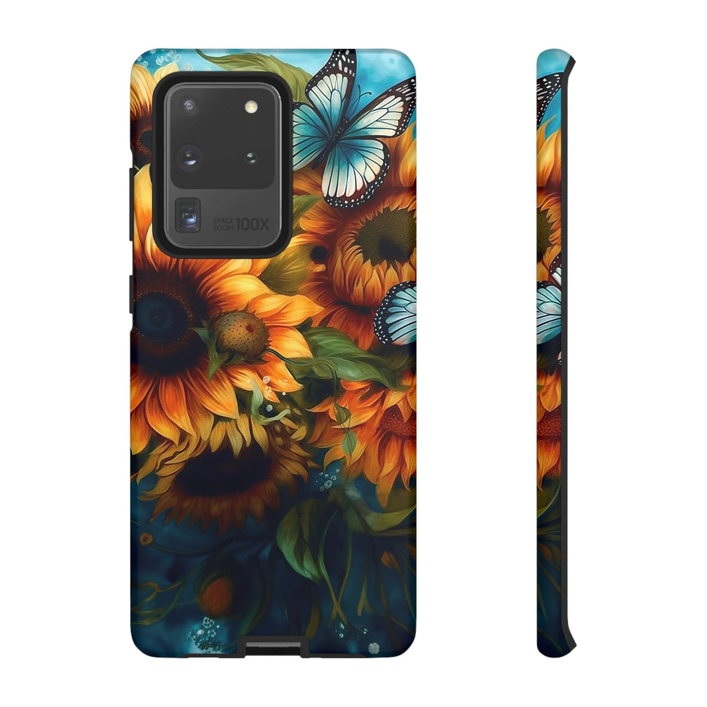 Aqua Blue Butterfly & Sunflower Art – Samsung Galaxy Case