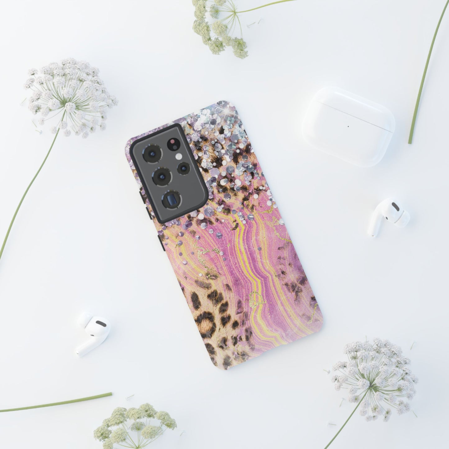 Crystal Glam Leopard - Samsung Galaxy Series Case with Glitter and Gem Accents