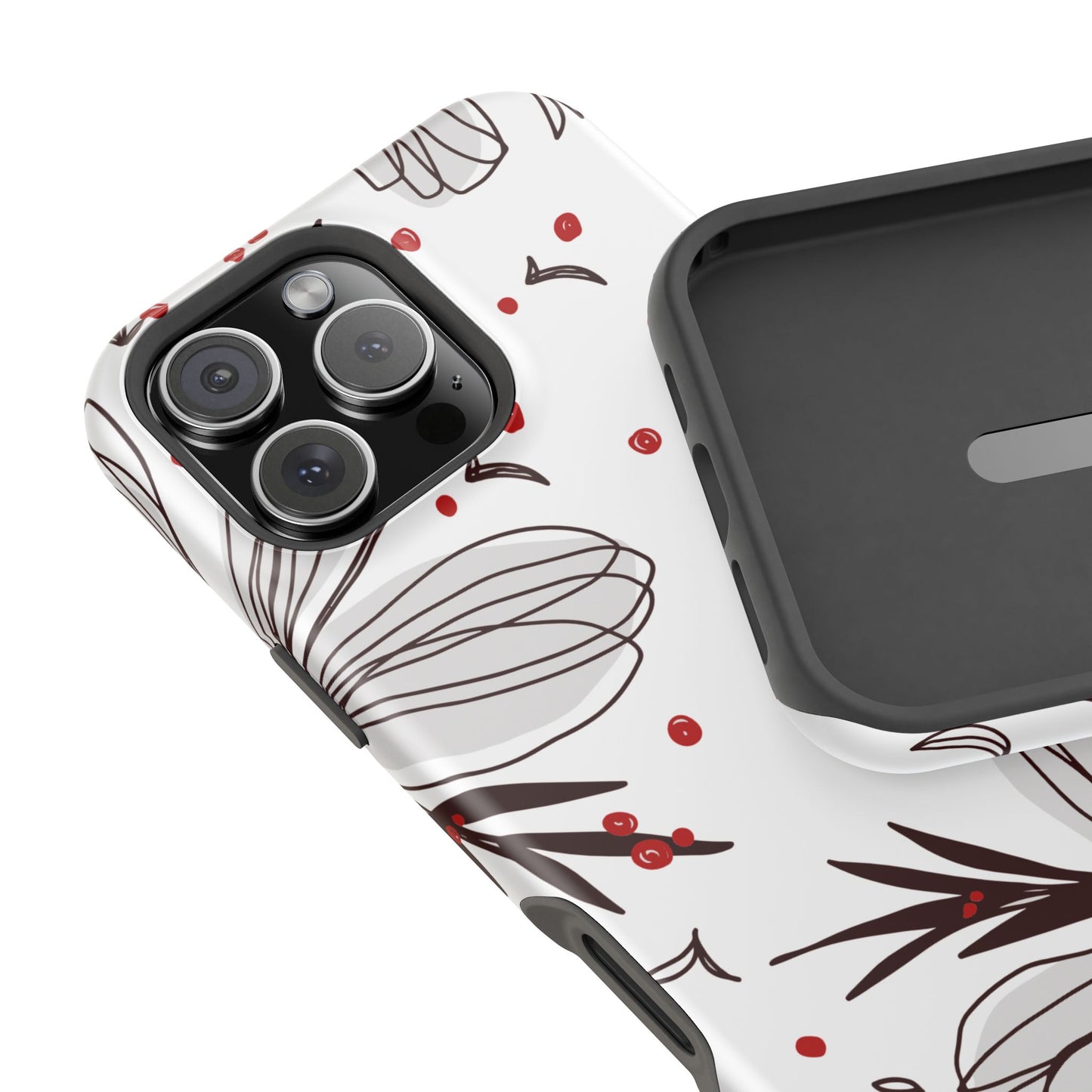 Minimalist Line Art Floral Tough MagSafe iPhone Case – Bold Red and Black Design, Shockproof Protection