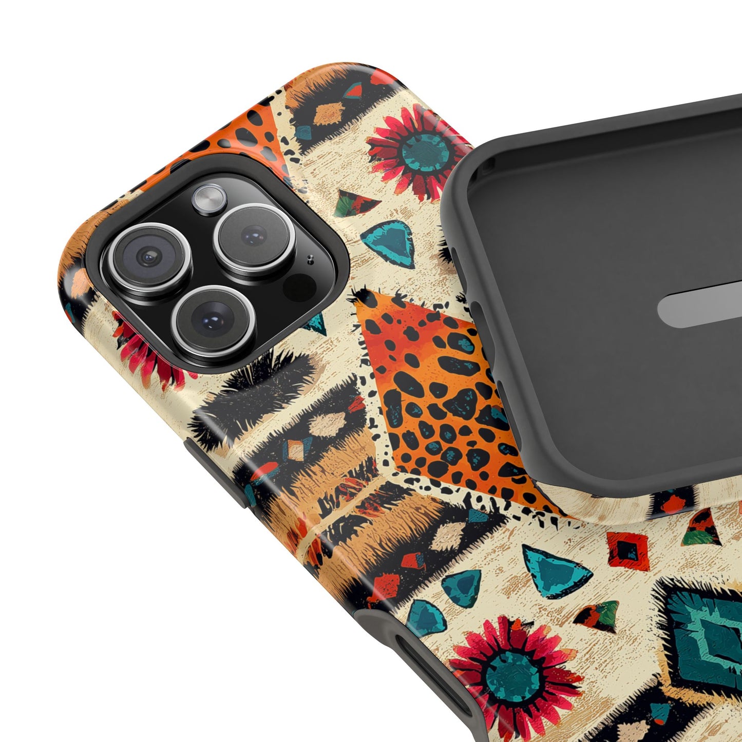 Wild Boho Leopard Print & Floral Tough MagSafe iPhone Case – Eclectic Tribal Design, Dual-Layer Protection