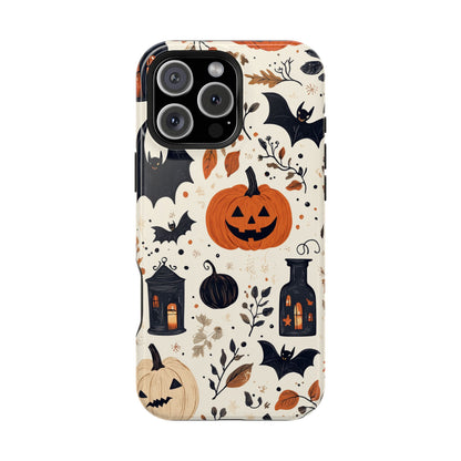 Charming Halloween MagSafe iPhone Case – Pumpkin, Bats, and Spooky Lantern Design