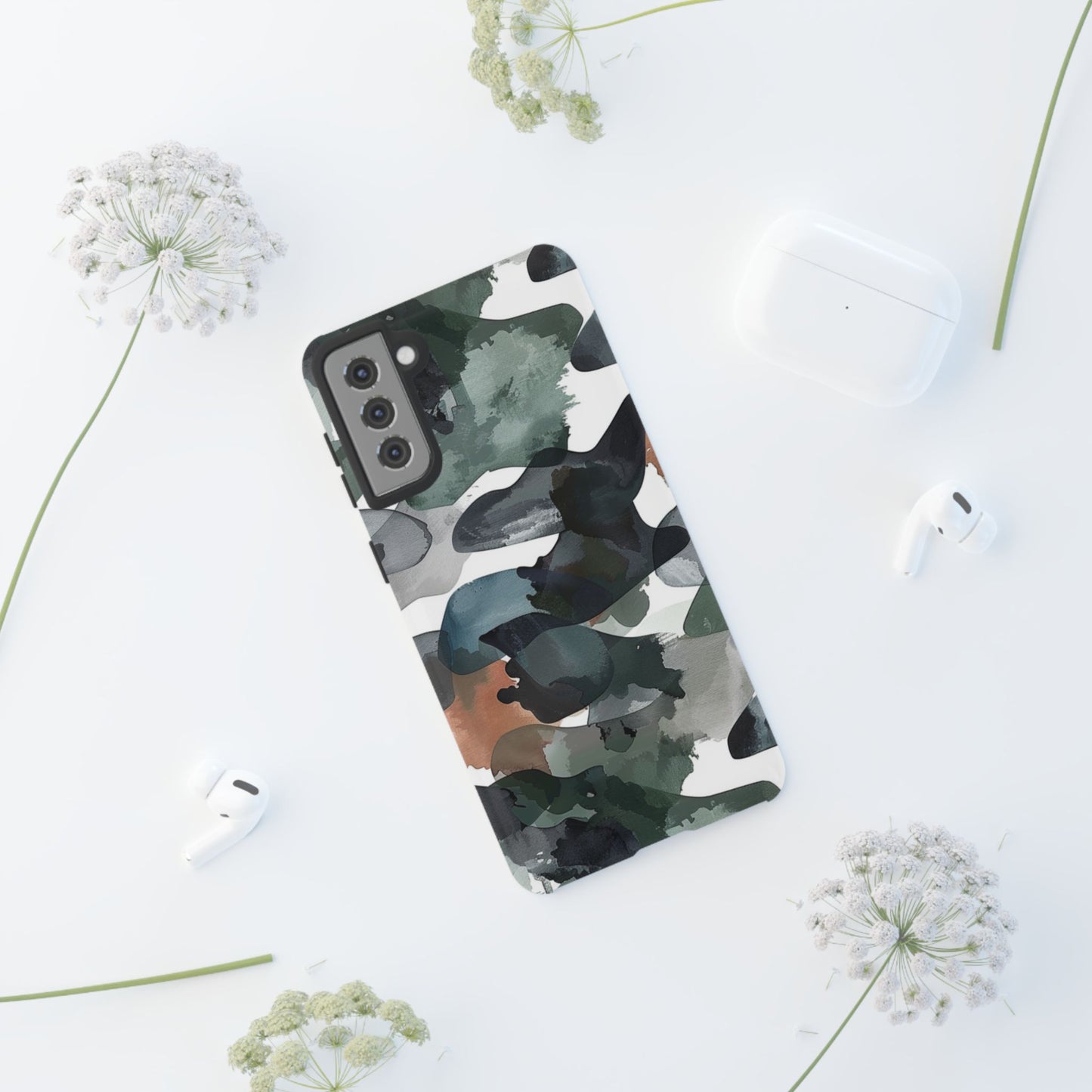 Moody Abstract Watercolor Samsung Galaxy Case – Dark Green and Brown Artistic Design