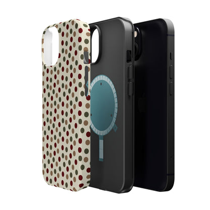 Festive Red & Green Polka Dots on Cream – MagSafe iPhone Case