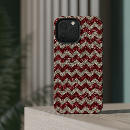 Sparkling Red & White Chevron – Glitter Illusion MagSafe iPhone Case