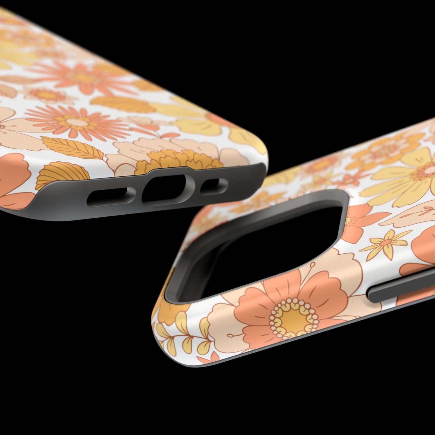 Vintage Floral Bloom MagSafe iPhone Case – Warm Orange & Yellow Retro Flower Design with Matte Finish