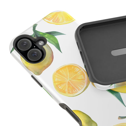 Lemon Grove Watercolor Tough MagSafe iPhone Case – Fresh Citrus Design, Dual-Layer Protection