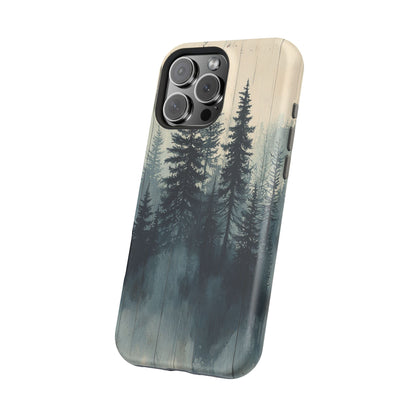 Misty Pine Forest Magsafe iPhone Case - Nature-Inspired Wood Design Protective Cover