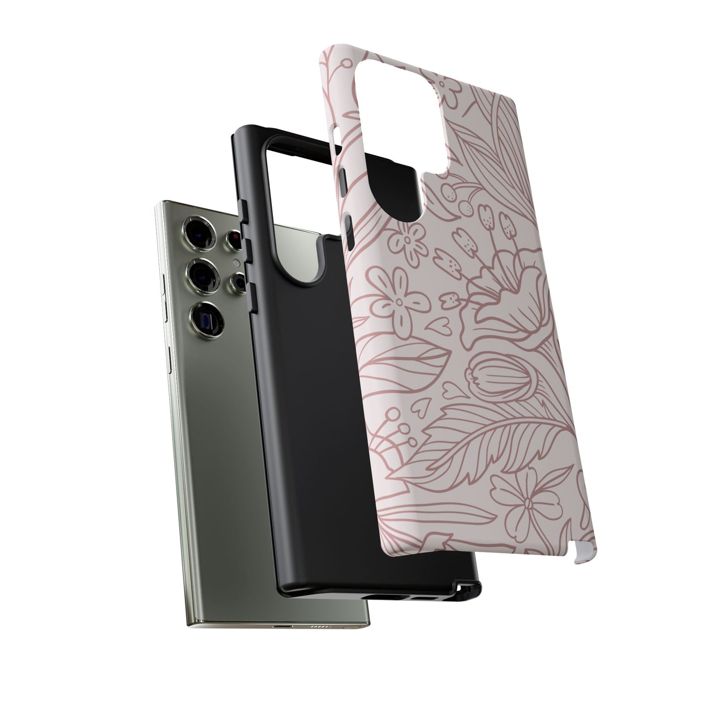 Blush Floral Line Art Tough Samsung Galaxy Case – Delicate Minimalist Design with Dual-Layer Protection