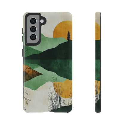 Retro Mountain Sunrise Samsung Galaxy Case – Minimalist Landscape Design, Dual-Layer Protection