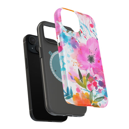 Color Splash Pink & Orange Watercolor Floral - MagSafe iPhone Case