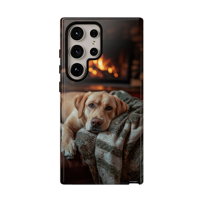 Cozy Labrador by Fireplace Samsung Galaxy Case – Rustic Cabin Protective Cover