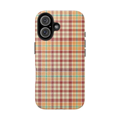 Retro Chic Plaid iPhone Case in Red, Orange, Green & Cream – Classic Vintage Style