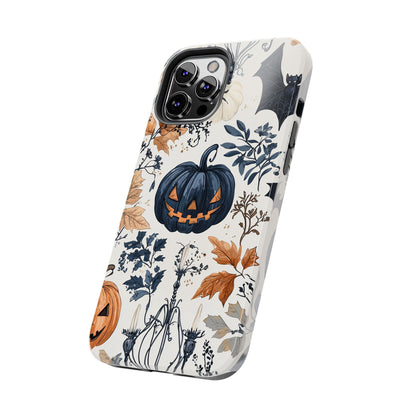 Vintage Halloween iPhone Case – Dark Jack-o'-Lanterns, Bats, and Autumn Leaves Design