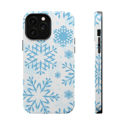 Frosty Blue Snowflakes MagSafe iPhone Case – Shockproof, Smooth Matte Finish, Dual-Layer Design