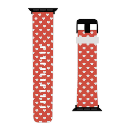 White Hearts on Red Apple Watch Band