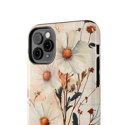 Pastel Orange Floral iPhone Case - Elegant Plaid Protective Cover