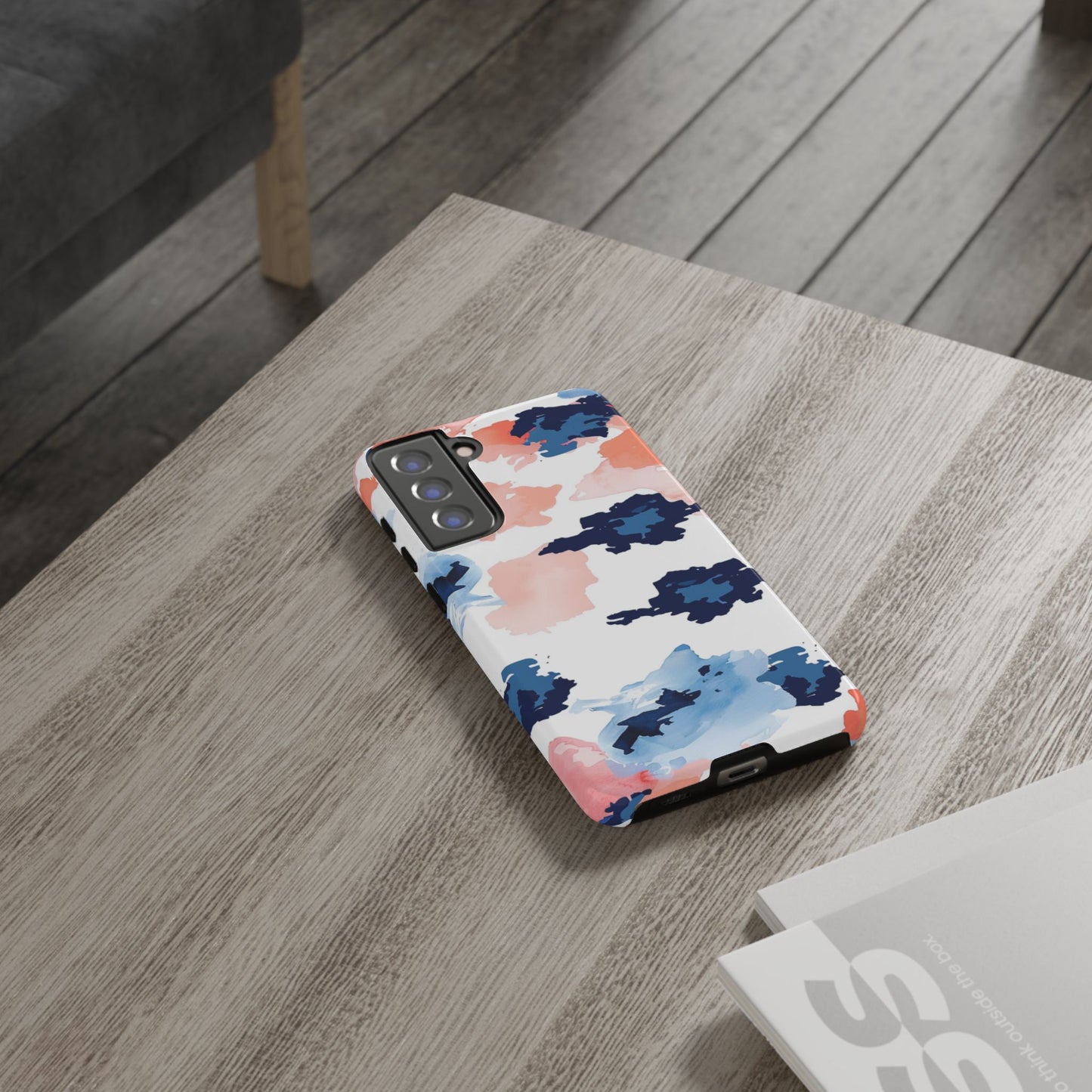 Abstract Coral & Navy Watercolor Design – Samsung Galaxy Case