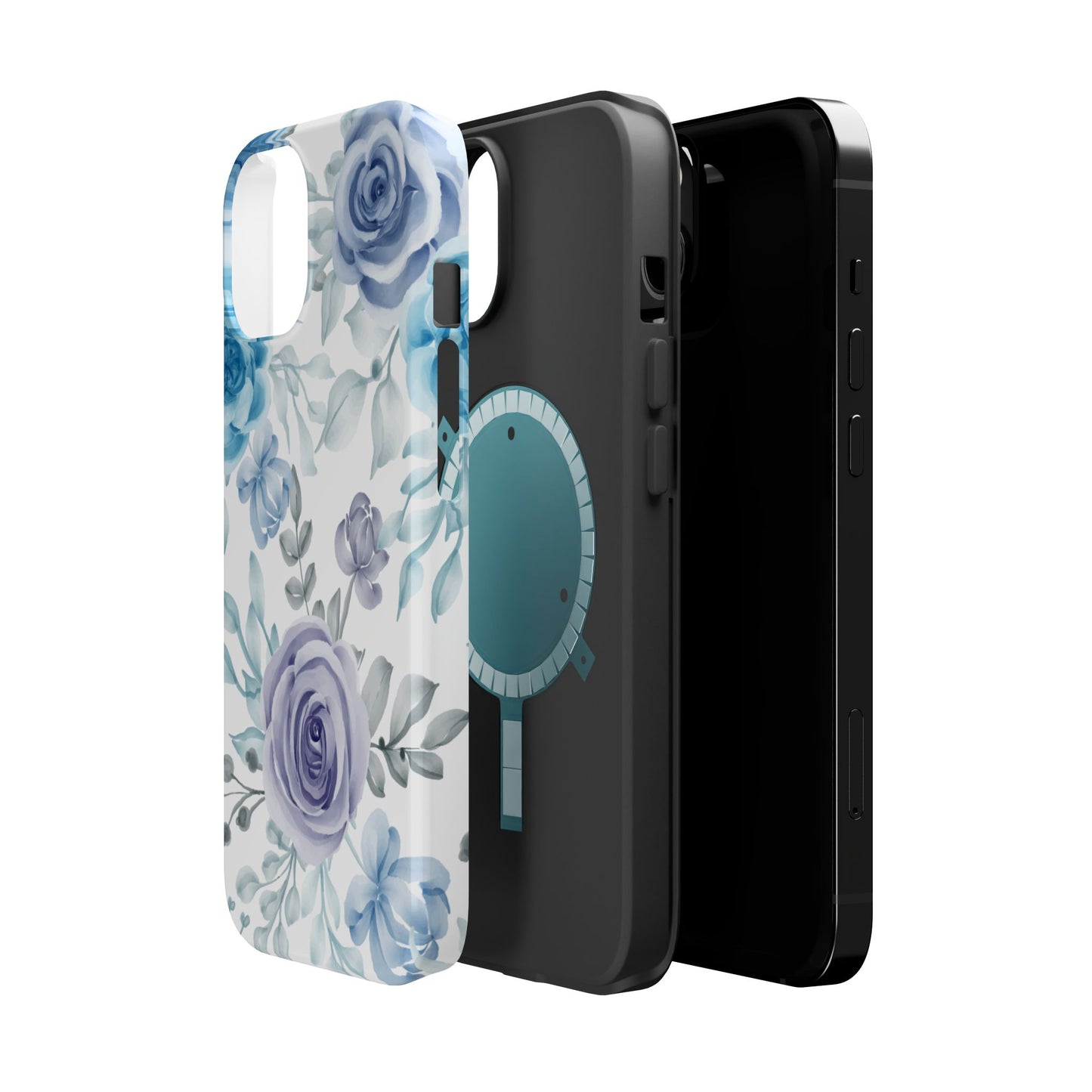 Elegant Blue & Violet Roses MagSafe Case – Artistic Floral Protection with Magnetic Charging Compatibility