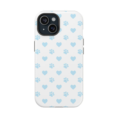 Light Blue Paw Prints & Hearts – MagSafe iPhone Case for Pet Lovers