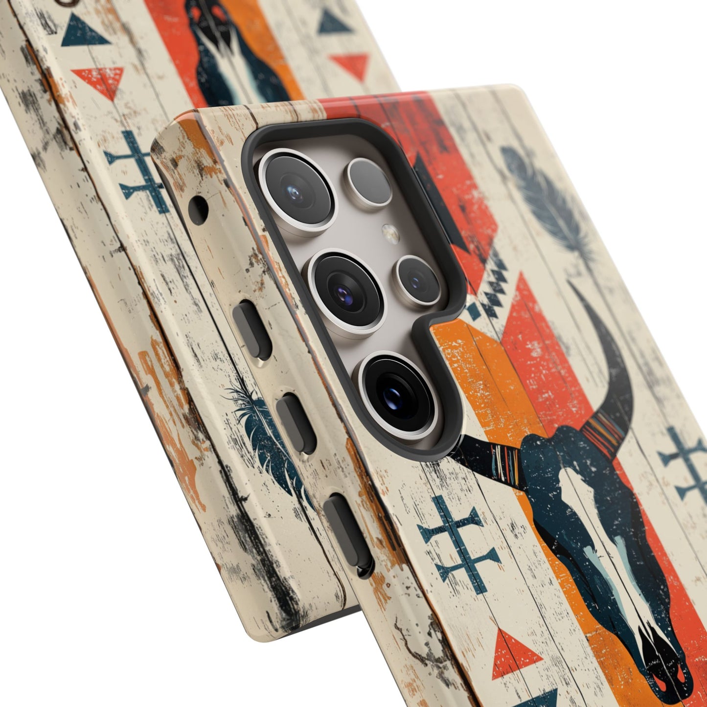Rustic Western Bull Skull Tough Samsung Galaxy Case – Distressed Wood Design, Dual-Layer Protection