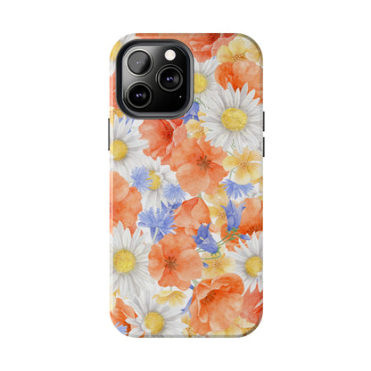 Watercolor Wildflower Pattern iPhone Case – Durable Matte Finish with Daisy, Poppy & Cornflower Design