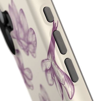 Vintage Botanical Floral Tough MagSafe iPhone Case – Hand-Drawn Purple Flowers, Shockproof Design