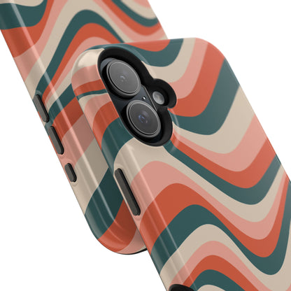 Groovy Waves MagSafe iPhone Case – Retro 70s-Inspired Stripes in Coral, Cream, and Teal