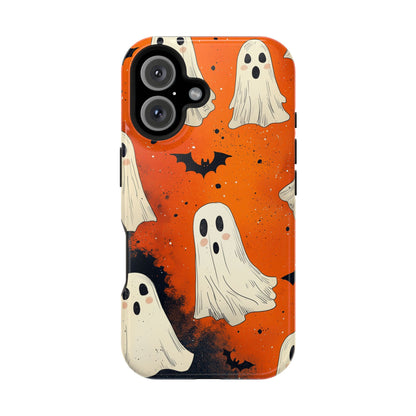 Spooky Ghosts & Bats  MagSafe iPhone Case – Vibrant Orange Halloween Design