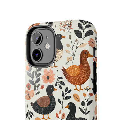 Farm Duck & Flowers iPhone Case – Vintage Floral Design