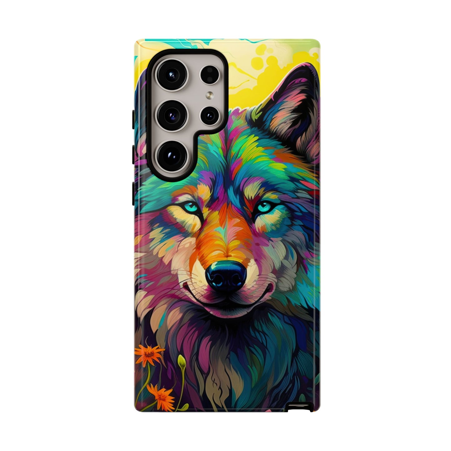 Rainbow Wolf in Bloom – Samsung Galaxy Case with Vivid Nature Design