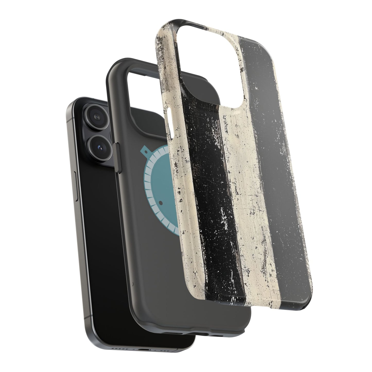 Vintage Vertical Stripe MagSafe iPhone Case - Black & White Grunge Design