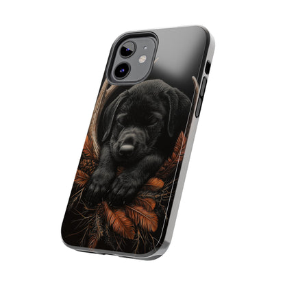 Charming Black Labrador Puppy on Feathers iPhone Case