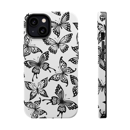 Monochrome Butterfly Pattern Tough MagSafe Case – Dual-Layer Protection with Matte Finish