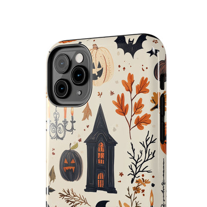 Haunted Halloween iPhone Case – Haunted House, Bats, and Pumpkins Design