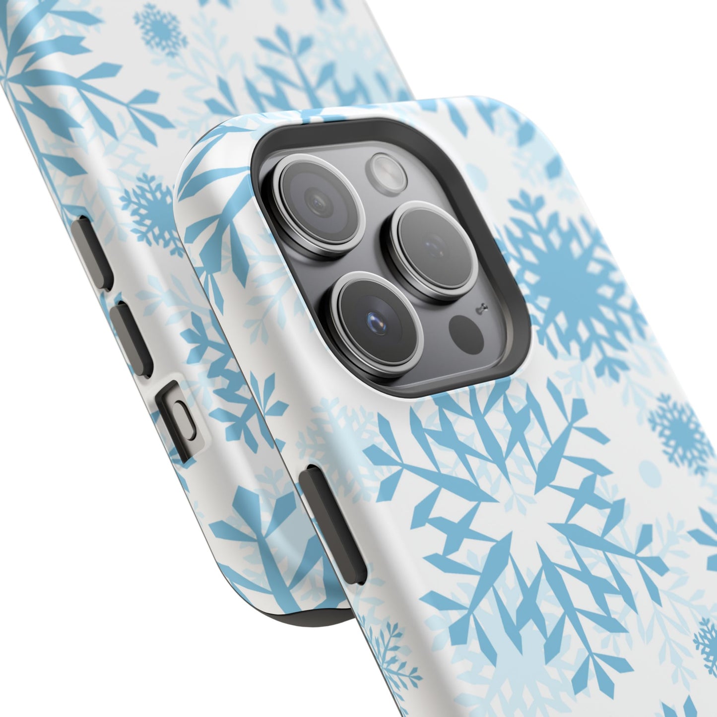 Frosty Blue Snowflakes MagSafe iPhone Case – Shockproof, Smooth Matte Finish, Dual-Layer Design