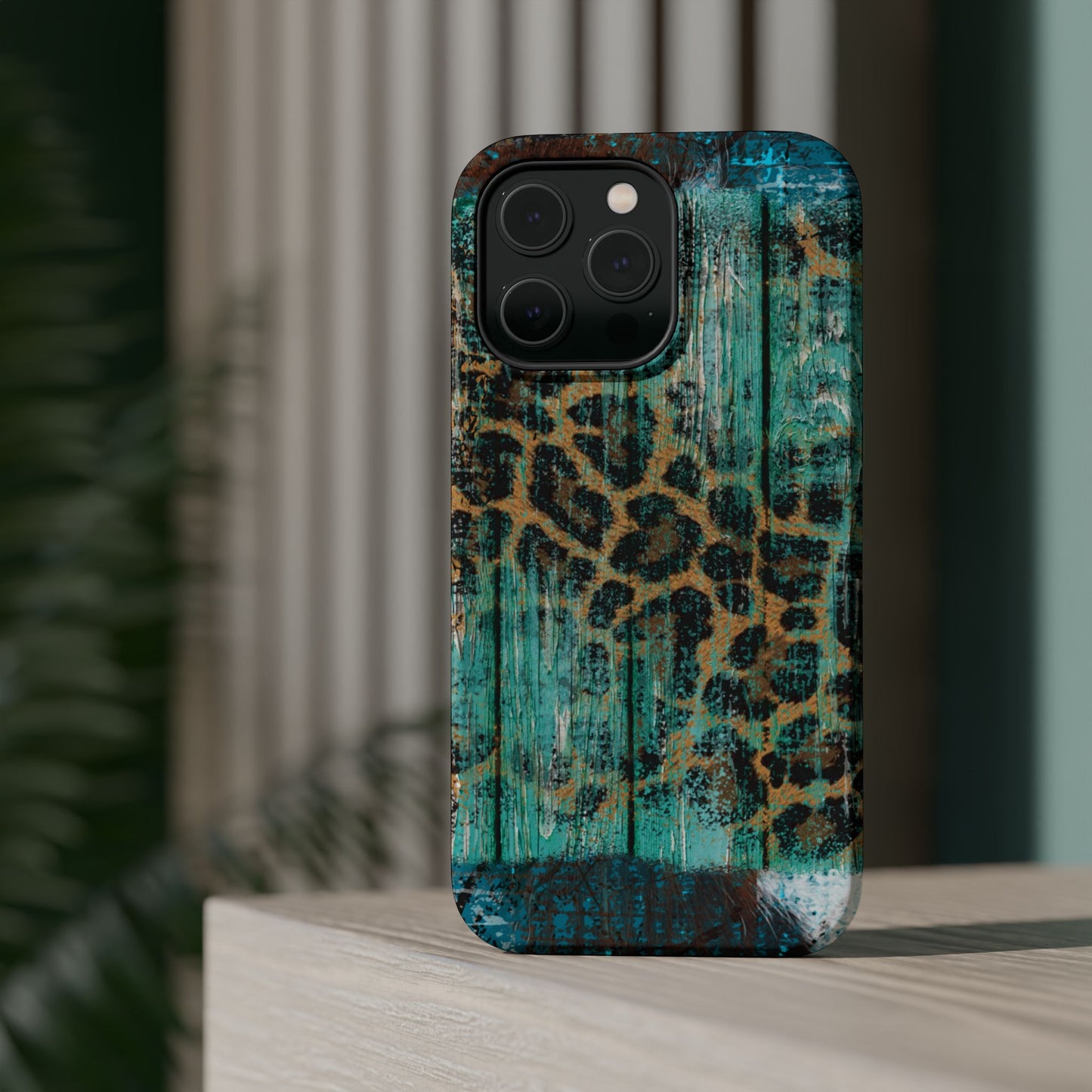 Turquoise Rustic Leopard Wood - MagSafe  iPhone Series Case